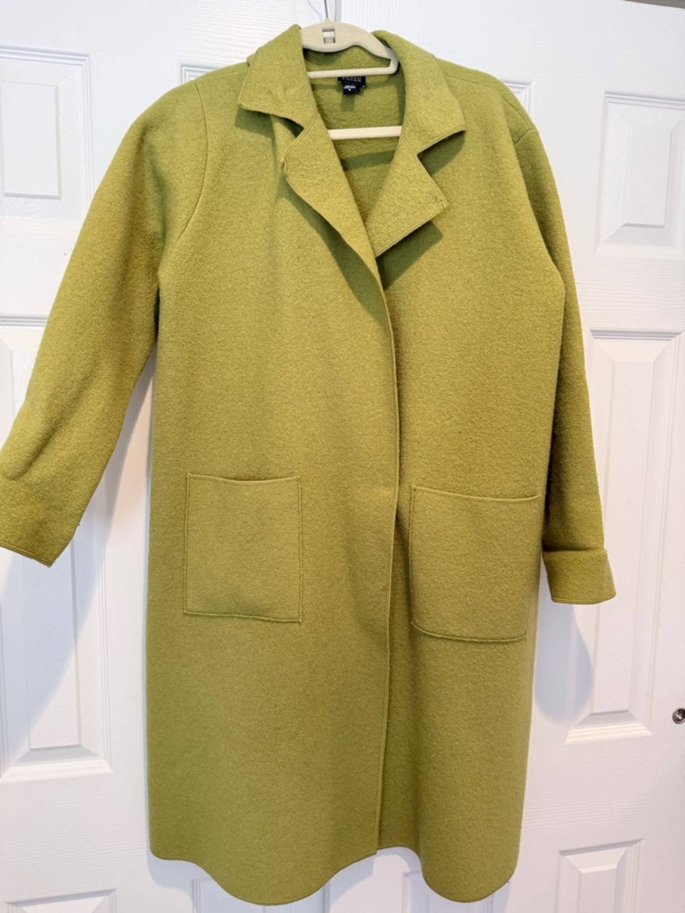 Eileen Fisher Olive Green Wool-Blend Long Coat for Women
